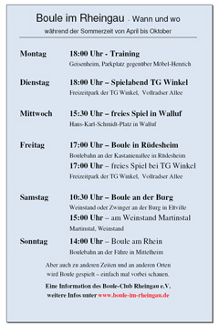Spielplan der Sommersaison 2008 für Boule im Rheingau - als PDF zum Download 